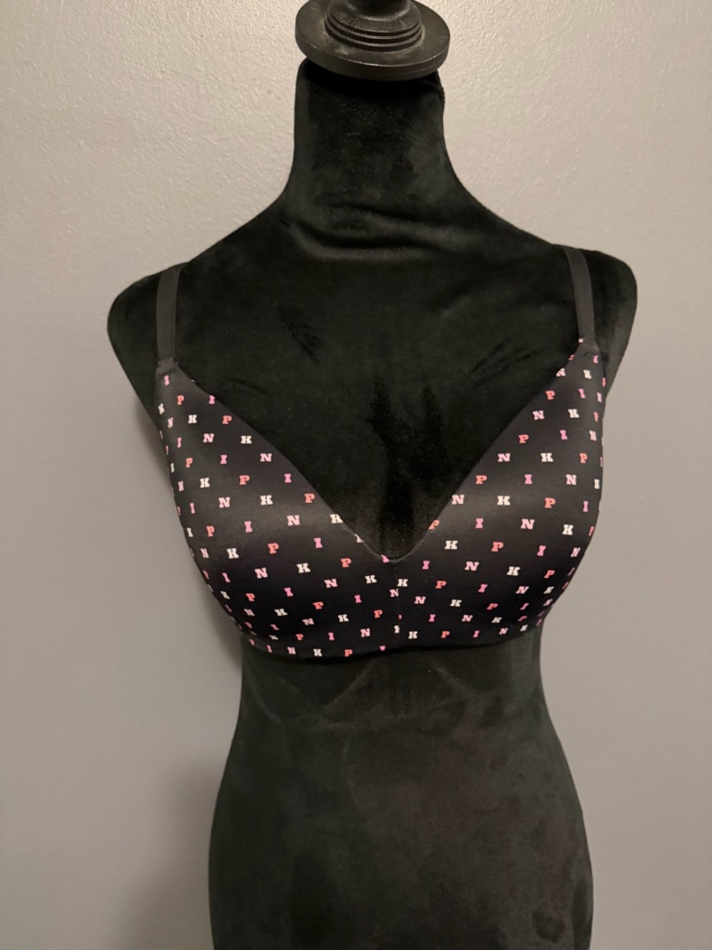 PINK Victoria's Secret Black Bra with Pink Logo Pattern